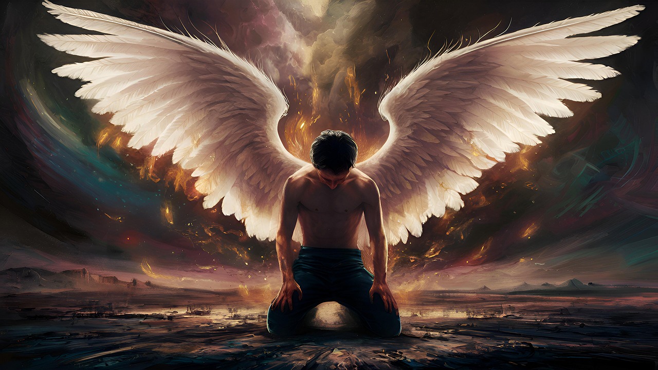 fallen angel, survivor, savior, defeat, hope, prayer, faith, meditation, sad, emotion, angel, fantasy, mystical, surreal, dark angel, sorrowful grace, shadowed wings, fallen divinity, ai generated, fallen angel, fallen angel, fallen angel, angel, angel, angel, angel, angel